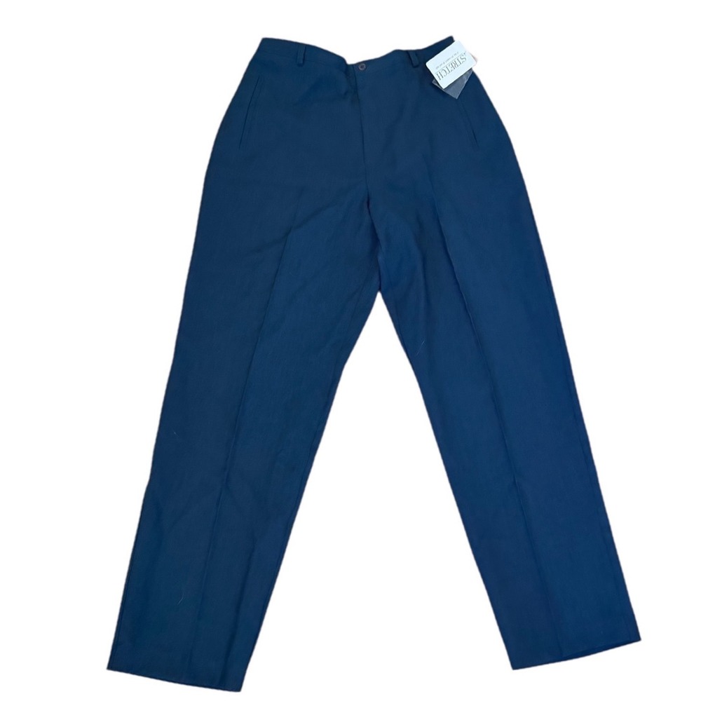 Liz Baker Navy Blue Stretch Dress Pants Womens 14 Straight Leg Elastic Waist NWT